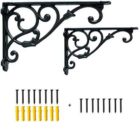 2 Pack Decorative Shelf Brackets,11 Inch Cast Iron Shelf Supply,Antique Black Corbel,Screws Anchor Included