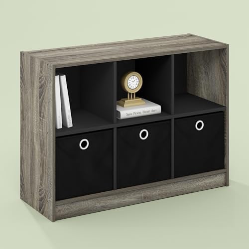 Heim 6 Cube Open Shelf Storage Organizer, Bookcase, Bookshelf, with Bins, for Living Room and Home Office, Olive Oak/Bla
