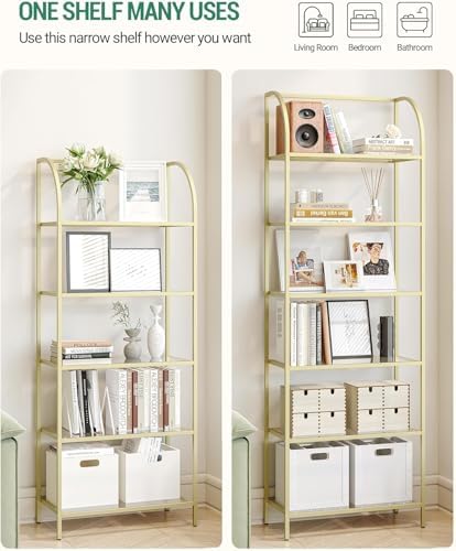 Hzuaneri Bookcase Bookshelf, Tempered Glass Arched Bookshelf