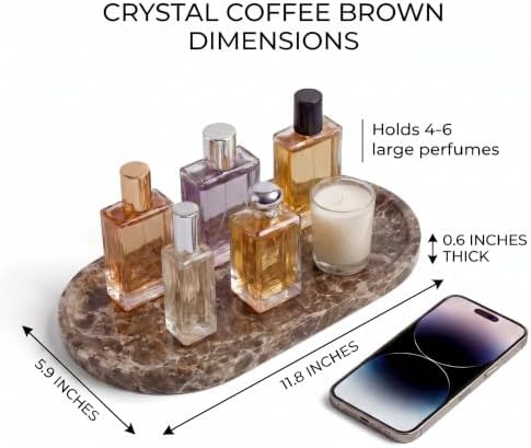 YKAJO Crystal Coffee Brown Oval Marble Tray, 11.8x5.9 Perfume Organizer