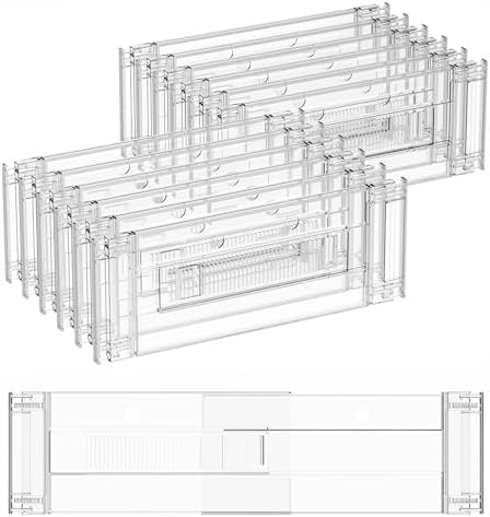 Yieach 12 Pack Clear Acrylic Drawer Divider 6 Inch High,Expandable from 14-20'',Adjustable Dresser Drawer Dividers for B