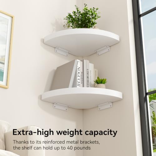 YMYNY Set of Corner Floating Shelves for Wall Mount 12" White HFS001W-2