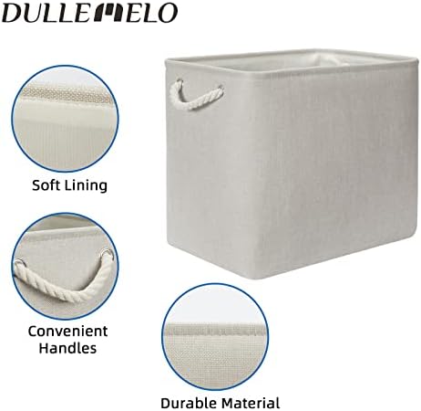 DULLEMELO 2-Pack Large Storage Baskets for Organizing Canvas Fabric Storage Basket Bins With Rope Handles for Shelf Clothes Empty Gift Basket (Beige)
