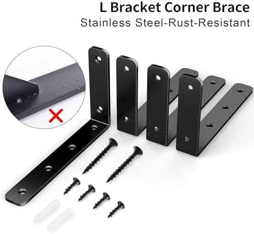 YUMORE Heavy Duty L Bracket, 5 x 3 Inch Corner Brace, Black, 4 Pack