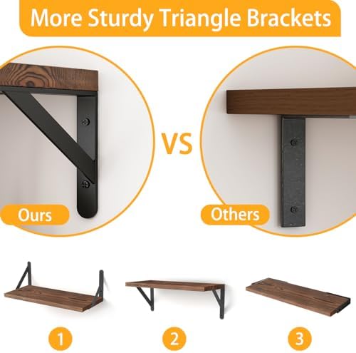 YGEOMER 16.5in Floating Shelves for Wall, Dark Carbonized Pine Set of 6