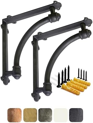 NACH Decorative Shelf Brackets, 2 Pack of 9.6 x 1.7 x 9.6 inch Black Cast Iron Shelf Brackets - Decorative Brackets for 