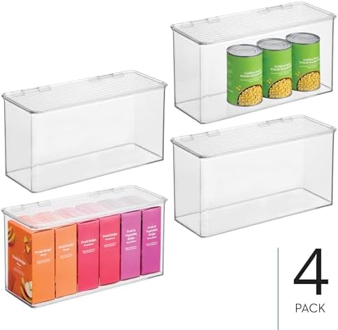 iDesign Plastic Stackable Hinged-Lid Storage Box, Set of 4, Clear