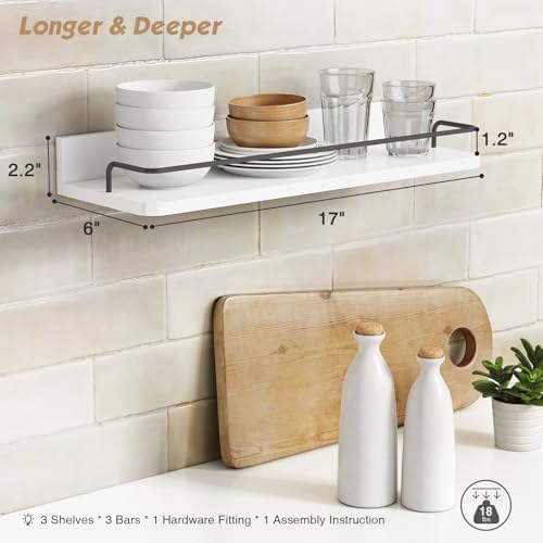Forbena White Floating Shelves Bathroom Shelves Over Toilet Set of 3, Bathroom Organizers and Storage Shelves Wall Mount