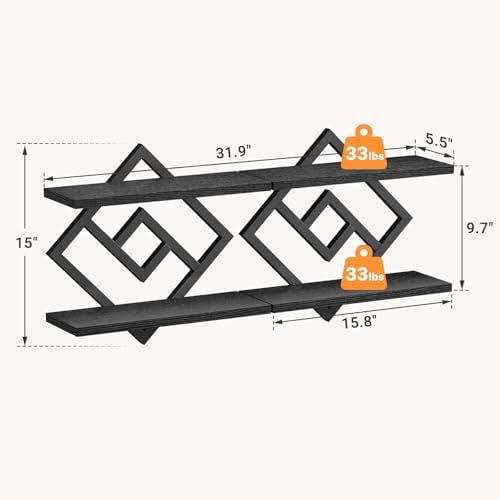 ELYKEN Floating Shelves for Wall, Set of 2 Hanging Shelves, Black