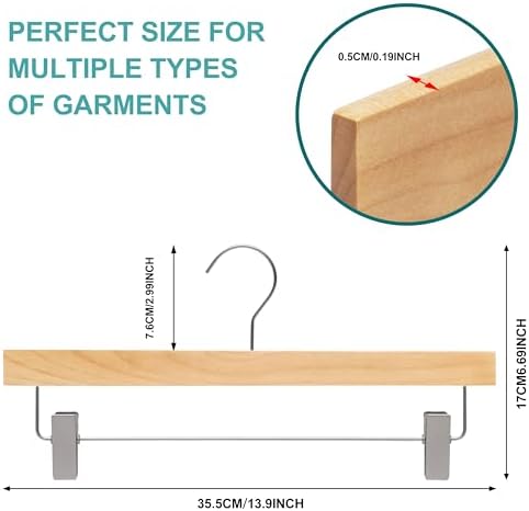 Quality Hangers 20 Pack Wooden Skirt Pant Hangers, Luxury 14" Ultra Thin Space Saving Skirt Hangers, 360 Degree Swivel H