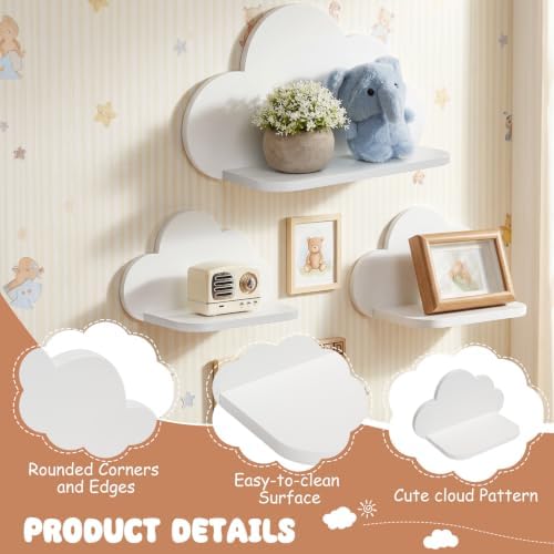 Floating Cloud Shelves,Set of 3 Wall Mounted White Wavy Shelves