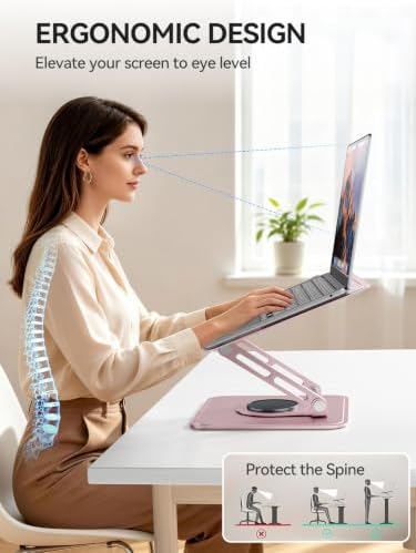 tounee Laptop Stand for Desk, Adjustable Computer Stand Holder with 360° Rotating Base, Ergonomic Laptop Riser Compatibl