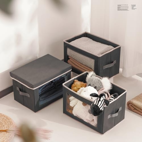 Homsorout Storage Bins with Lids - Fabric Storage Boxe with Window, Collapsible Closet Organizers with Handles, 9 Pack D