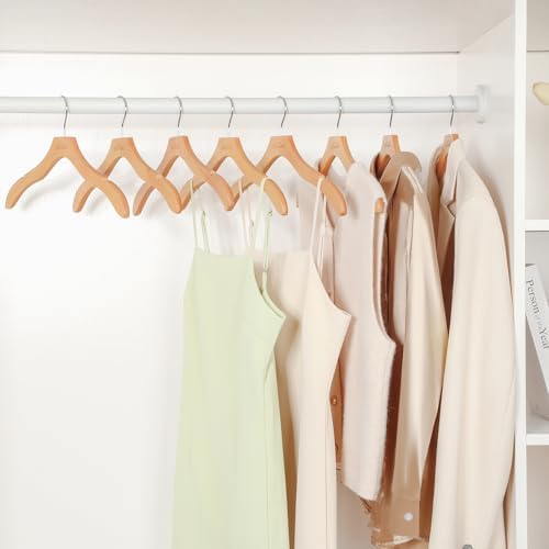 TOPIA HANGER Wooden Hangers for Women, Premium Sweater Hangers No Shoulder Bump, 360° Swivel Hook and Cut Notches Clothes Hangers for Sweater, Coat, Shirts, Hoodies, Dress, 24 Pack Natural CT85N
