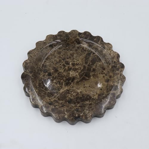 Round Marble Decorative Tray with Scalloped Edge, Luxury Natural Stone Bathroom Vanity Tray, Dresser Top Perfume Coffee 