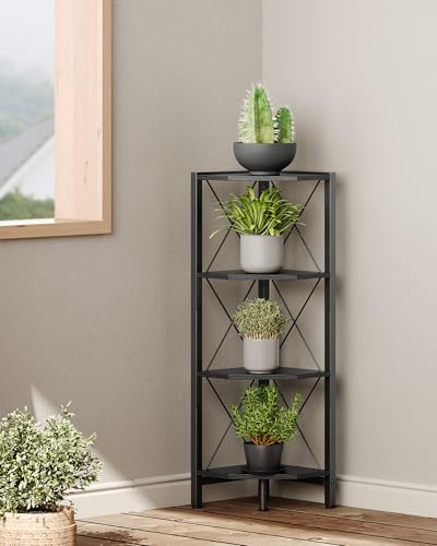 CHOEZON 4-Tier Corner Shelf, Corner Bookcase, 43.3" Tall Vertical Display Rack, Plant Stand, Open Storage Shelf, for Liv