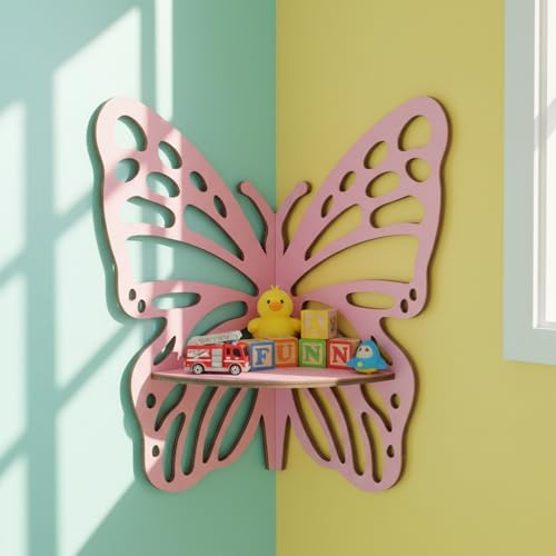 3 Pcs Butterfly Corner Floating Shelves Wall Mounted Set, Macaron Color