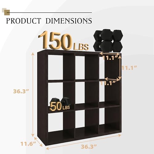 WannabeMyself【2026 Wooden Thick Frame】 9 Cube Storage Organizer with Anti-Tipping Kits, Reversible Open Back Book Shelf,