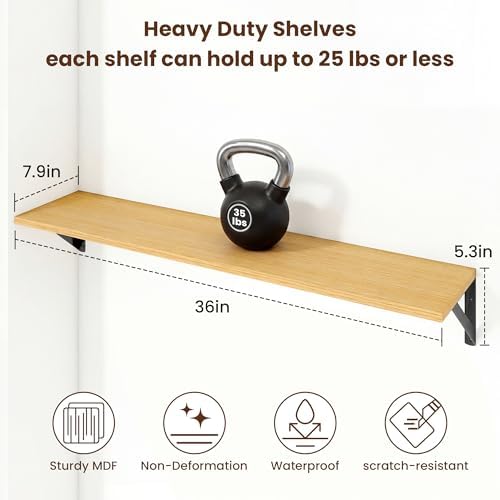 Axeman 36 Inch Floating Shelves, 8 Inch Deep Oak Wall Shelves Set of 2