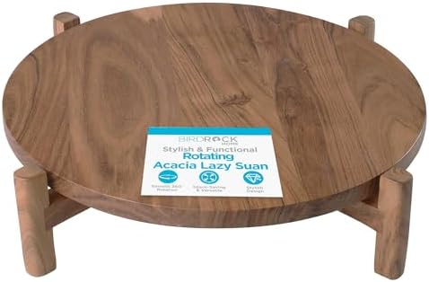BIRDROCK HOME Elevated Lazy Susan | Rotating Acacia Wood Platter with Raised Legs | Ideal for Serving, Organizing, and D