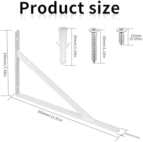 8Pcs White L Floating Shelf Brackets, Wall Mount 11.81x7.48in