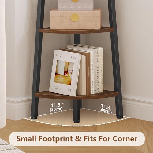 Hoctieon Corner Shelf, 6-Tier Corner Bookshelf, Rustic Ladder Shelf, Industrial Display Stand for Living Room, Kitchen, 