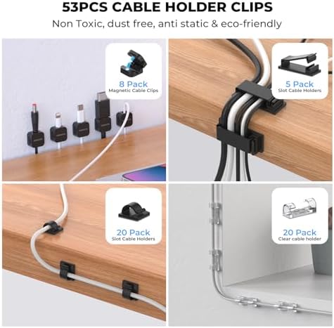 Cable Management Organizer Kit, Desk Cable Organizer, Cable Management Under Desk, Wire Management and Cord Organizer fo
