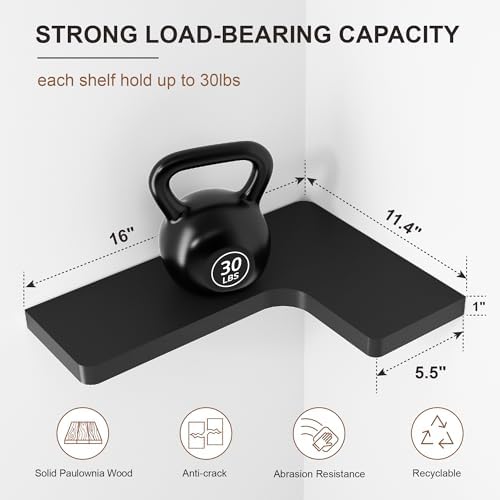 fuqing Corner Floating Shelves for Storage, Set of 3, Solid Wood, Wall Mount Wooden Display Shelf for Bathroom Bedroom K