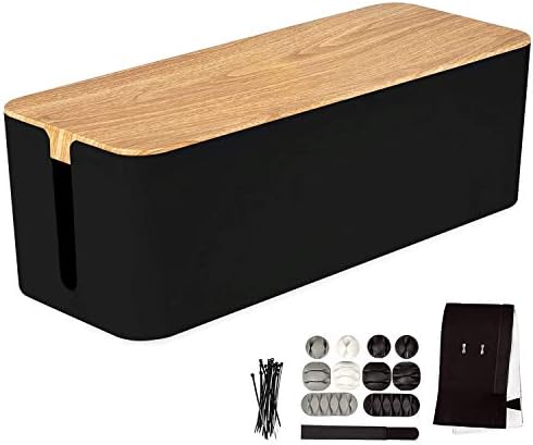 Iron Forge Cable Large Cable Management Box, Black with Wood Top