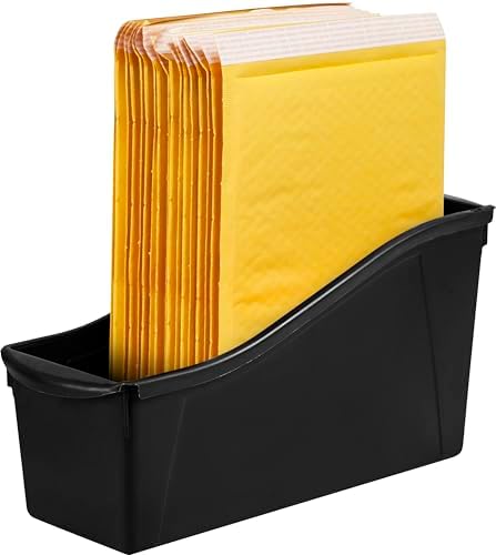 Storex Large Book Bin - Interlocking Plastic Organizer for Home, Office, and Work Space - Black, 6-Pack (70109C06C)