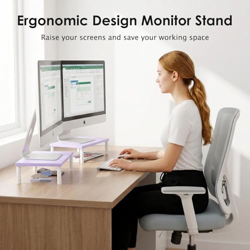ECOLOVI Adjustable Wood Computer Monitor Stand Riser, Office Desk Organizer and Accessories for Monitor, Laptop, PC, Pri