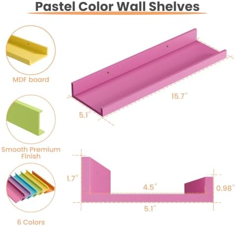 upsimples Floating Shelves for Wall Decor Storage, Multicolor, 6Pcs, 15.7''