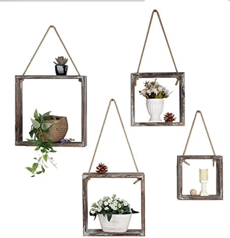 J JACKCUBE DESIGN Wall Decor Floating Hanging Square Shelves Wall Mounted Rustic Wood Cube Display Shelf Shadow Boxes Decorative Boho Home Décor for Living Room, Bedroom, Office, Set of 4 - MK571A