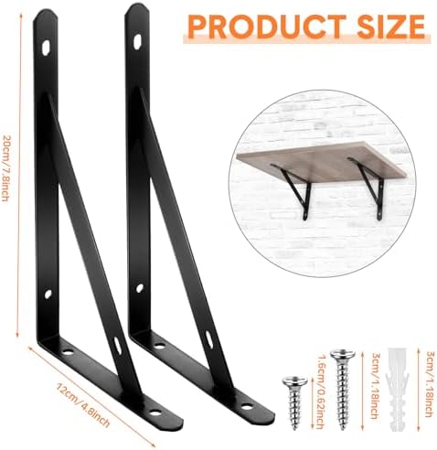 Nuogo 20 Pcs 8" L X 5" H Metal Shelf Brackets L Shape Bulk with Hardware