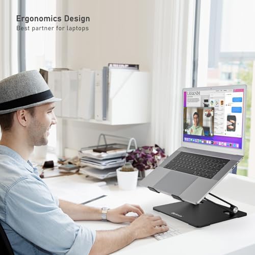 BoYata Laptop Stand, Adjustable Metal Desktop Riser, Up to 15 Inches, Black