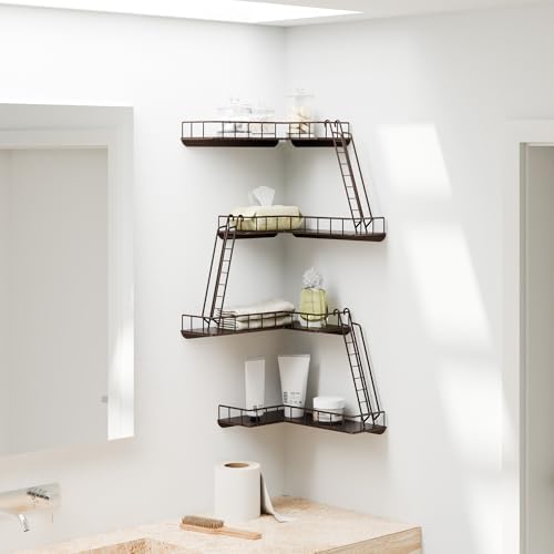 Fire Escape Wall Shelf - Modern City Style 4-Tier Corner Wall Shelves, Easy to Install Metal Ladder Shelf for Figures, N