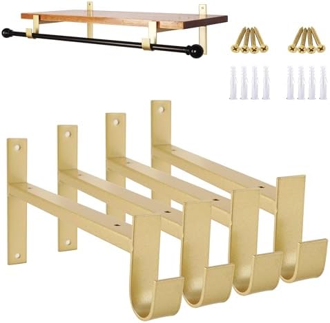 AddGrace Closet Rod Bracket Heavy Duty Shelf Brackets Gold 6 Inch 4 Pack