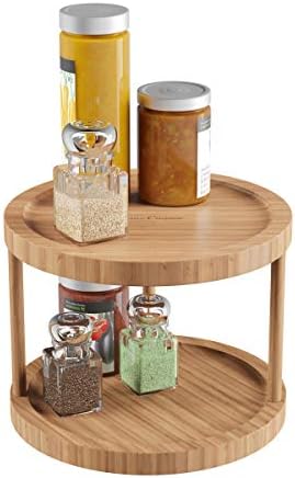 Classic Cuisine Lazy Susan – All-Natural Bamboo Round Two Tier Turntable Kitchen, Pantry and Vanity Organizer and Displa