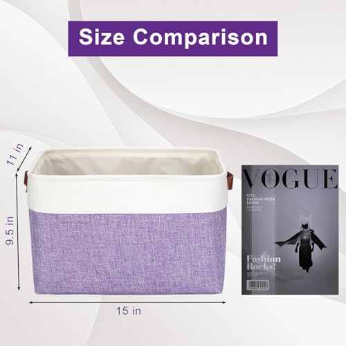 Bagnizer Storage Bins Large Fabric Storage Baskets for Shelves 3 Pack, Decorative Linen Closet Baskets with Handles for 