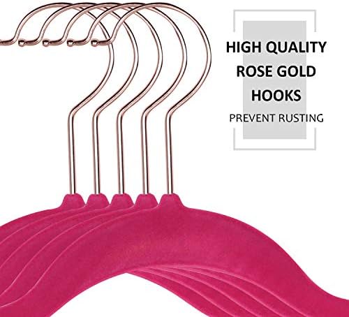 VECELO Premium Velvet Clothes Hangers Suit Heavy Duty (100 Pack)-Non Slip & Space-Saving with 12 Finger Clips & 2Tie Rack Excellent for Men and Women,Rose