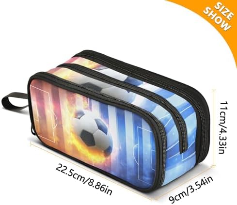Wfrish Large Pencil Case,Soccer Ball Big Capacity Pencil Pouch 3 Compartments,Football Zipper Pencil Box, Back to School Supplies for Teen Girls Boy Student College Adults,Travel Essentials Black