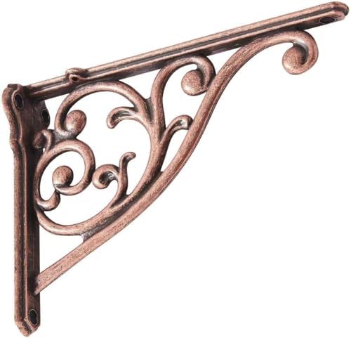 Khtumeware Ornate Decorative Shelf Brackets, 5x3.5 inch Small wall Mounted Shelving Bracket, 4 Pack Antique Copper Vinta