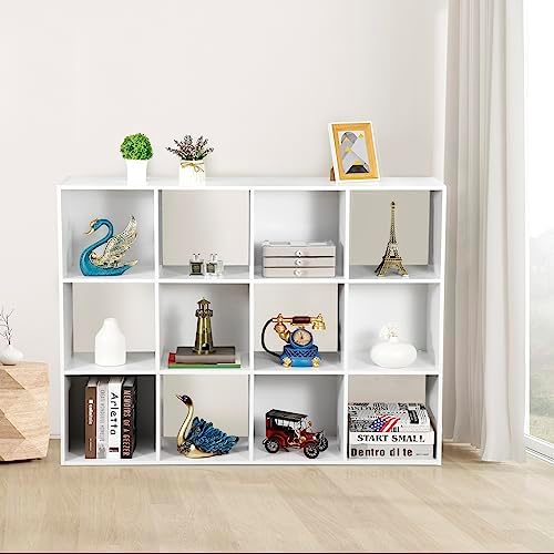 ZenStyle 12 Cube Storage Organizer, Freestanding Bookcase Bookshelf, Modern Multipurpose Display Cabinet for Living Room