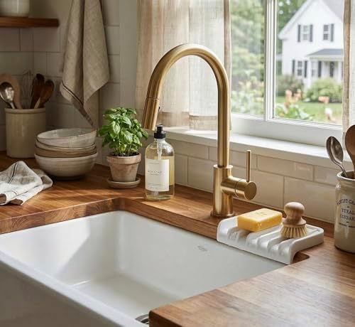 Effilogic Silicone Sponge Holder, Soap Dish, Self Draining Kitchen Sink Organizer, Kitchen Accessories, Medium White