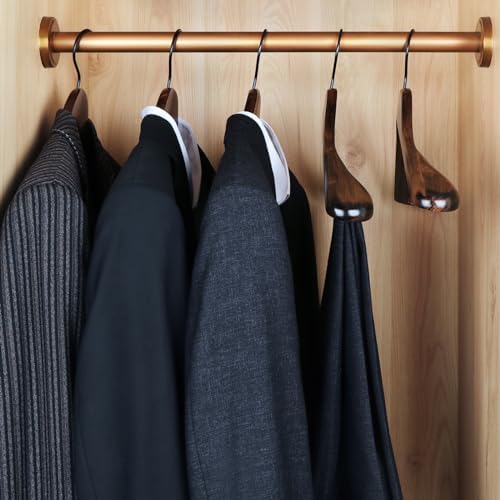 TOPIA HANGER Set of 6 Beautiful Coat Suit Jacket Wood Wooden Hangers, Premium Retro Finish with Extra-Wide Shoulder- 360° Black Hooks & Anti-Slip Bar CT02A