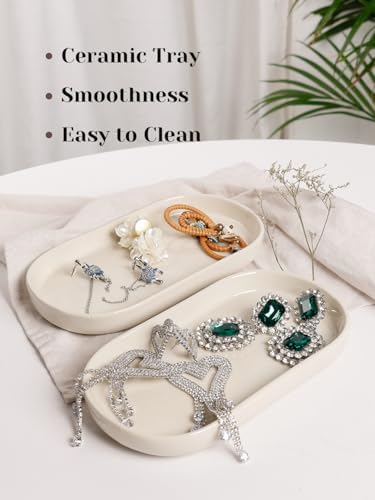 INGOFIN 7" Ceramic Bathroom Vanity Tray Set- 2 Pcs Bathroom Organizer Countertop Tray for Perfume, Jewelry, Small Kitche