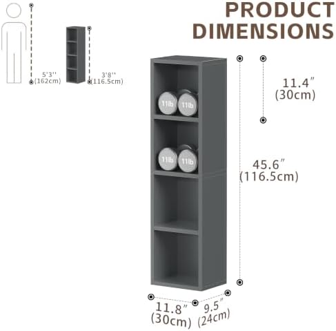 4-Tier Tall Narrow Bookshelf,Slim Bookcase with Open Cubes