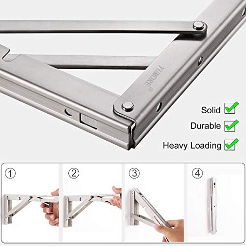 Folding Shelf Brackets, 16 Inch Heavy Duty L Bracket, Silver, 2 Pack