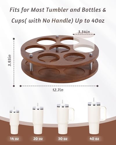 Rotating Wood Tumbler Organizer, 30 oz 40 oz Spinning Turnable Tumblers Holder, 360° Rotatable 7 Large Cups Bottle Tumbl
