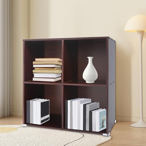 Solid Wood Cube Bookcase, Floor-Standing Storage Bookshelf(4-Cube)